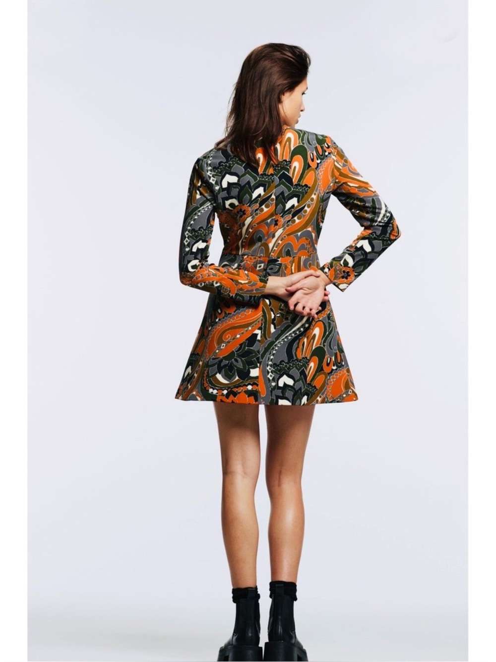 🍊 ZARA Bloggers Fav Retro Long Sleeved Mini Dress with Gold Belt Detail. Size XS - Picture 14 of 15